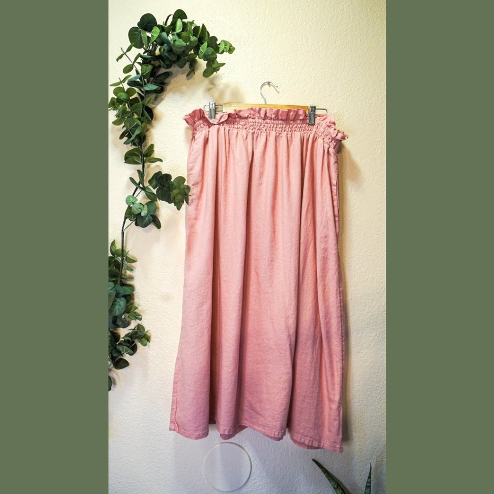 Pink smocked waist midi skirt